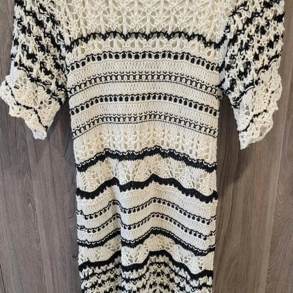 NWT Zara Knitted Crochet Cream Black Dress XS